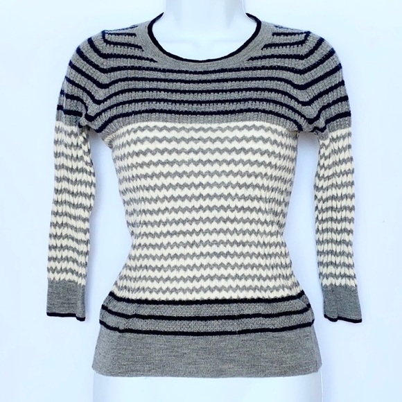 J. Crew Grey & White Chevron Sweater XS - Picture 2 of 7